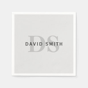 Modern Name & Monogram   Editable Grey & Black Napkin