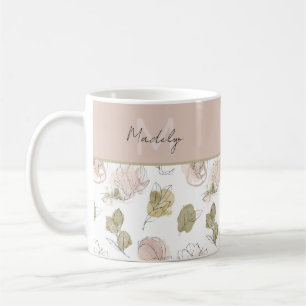 Modern Name Monogram Floral Girly Coffee Mug