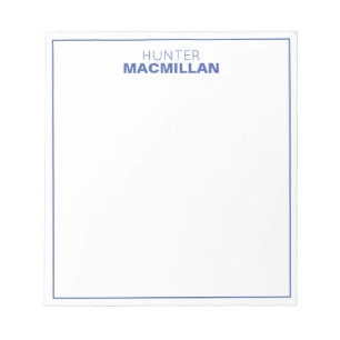 Modern Name Monogram Framed Personalised Blue Notepad