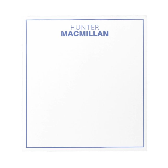 Modern Name Monogram Framed Personalised Blue Notepad (Front)