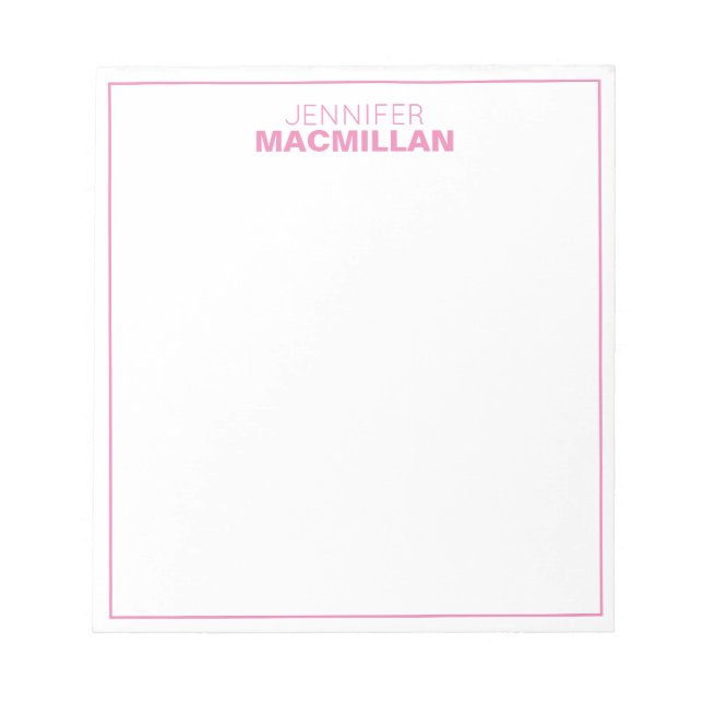 Modern Name Monogram Framed Personalised Pink Notepad (Front)