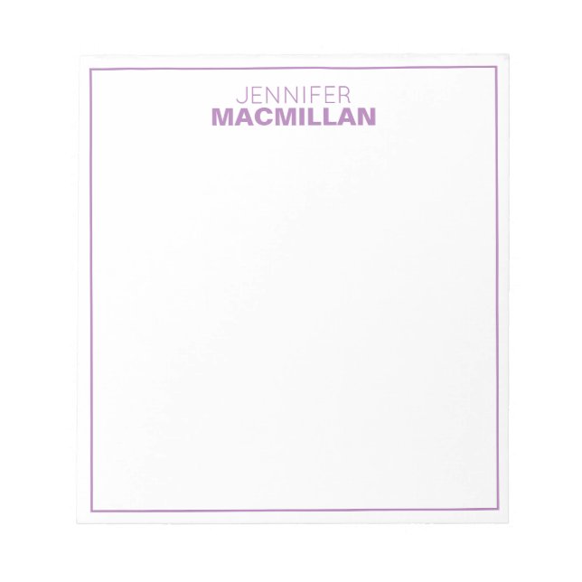 Modern Name Monogram Framed Personalised Purple Notepad (Front)