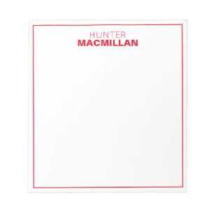 Modern Name Monogram Framed Personalised Red Notepad