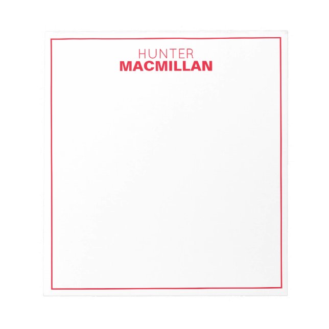 Modern Name Monogram Framed Personalised Red Notepad (Front)