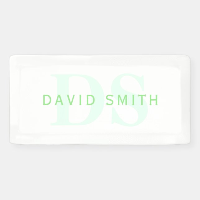 Modern Name & Monogram | Green & White Banner (Horizontal)