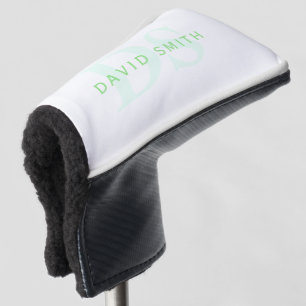 Modern Name & Monogram Green & White Golf Head Cover