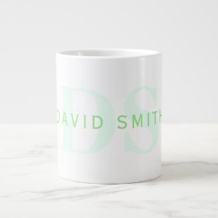 Modern Name & Monogram   Green & White Large Coffee Mug