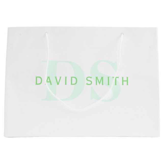 Modern Name & Monogram | Green & White Large Gift Bag (Front)