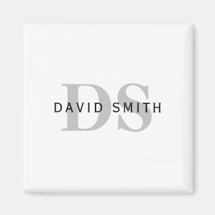 Modern Name & Monogram   Green & White Magnet