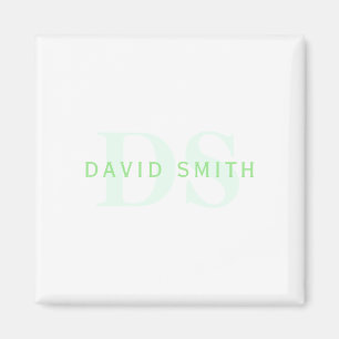 Modern Name & Monogram   Green & White Magnet