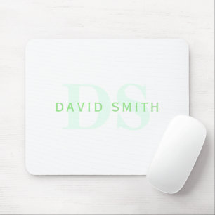 Modern Name & Monogram   Green & White Mouse Pad