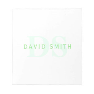 Modern Name & Monogram   Green & White Notepad