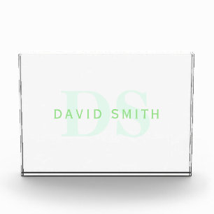 Modern Name & Monogram   Green & White Photo Block