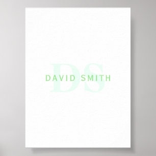 Modern Name & Monogram Green & White Poster