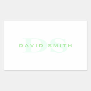 Modern Name & Monogram   Green & White Rectangular Sticker