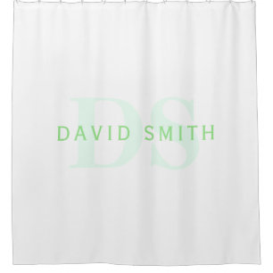 Modern Name & Monogram   Green & White Shower Curtain