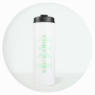 Modern Name & Monogram Green & White Thermal Tumbler