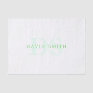 Modern Name & Monogram   Green & White Tissue Paper