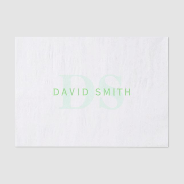 Modern Name & Monogram | Green & White Tissue Paper (Front)