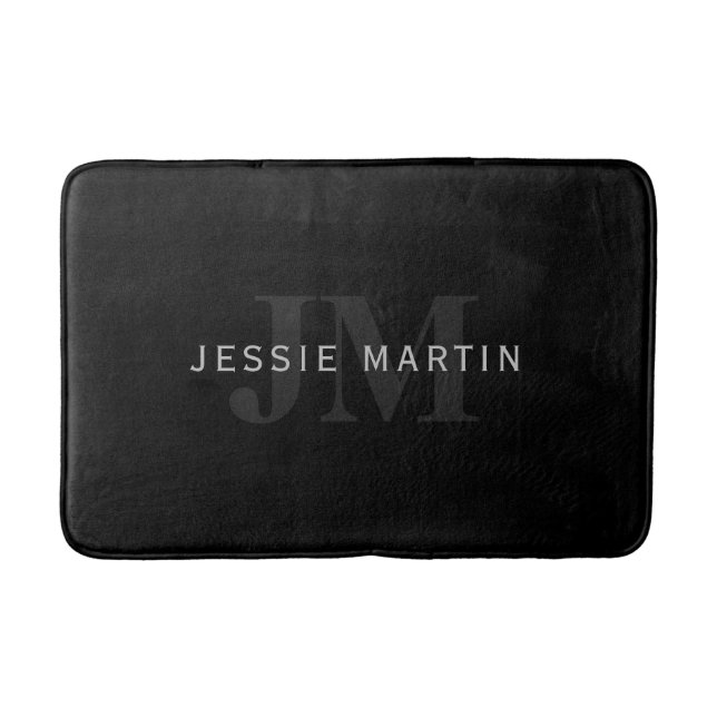 Modern Name & Monogram | Grey & Black Bath Mat (Front)