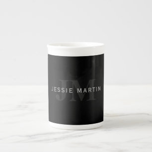 Modern Name & Monogram   Grey & Black Bone China Mug