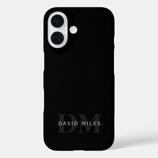 Modern Name & Monogram | Grey & Black Case-Mate iPhone Case (Back)