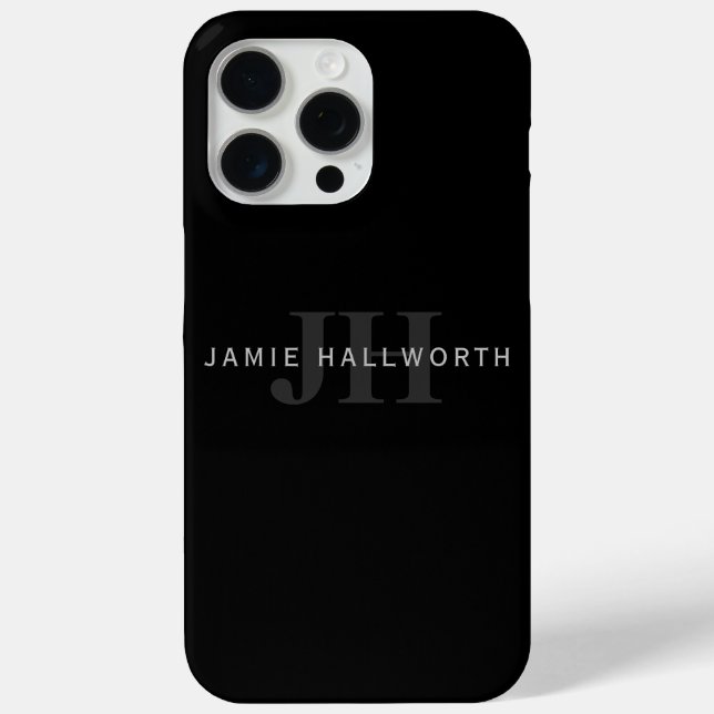Modern Name & Monogram | Grey & Black Case-Mate iPhone Case (Back)