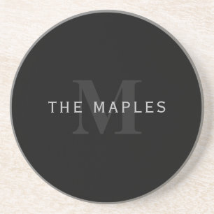 Modern Name & Monogram   Grey & Black Coaster