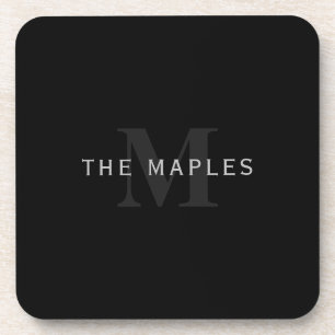 Modern Name & Monogram Grey & Black Coaster