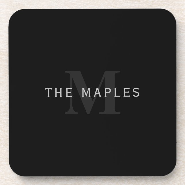 Modern Name & Monogram | Grey & Black Coaster (Front)