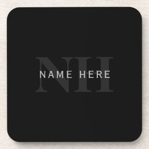 Modern Name & Monogram   Grey & Black Coaster