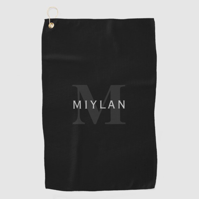 Modern Name & Monogram | Grey & Black Golf Towel (Front)