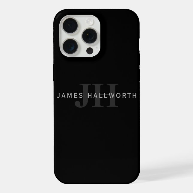 Modern Name & Monogram | Grey & Black iPhone Case (Back)