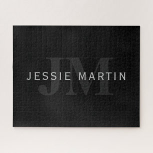 Modern Name & Monogram   Grey & Black Jigsaw Puzzle