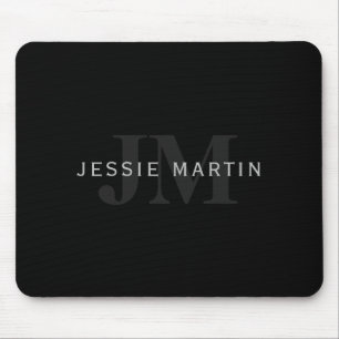 Modern Name & Monogram   Grey & Black Mouse Pad