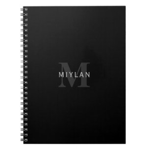 Modern Name & Monogram Grey & Black Notebook