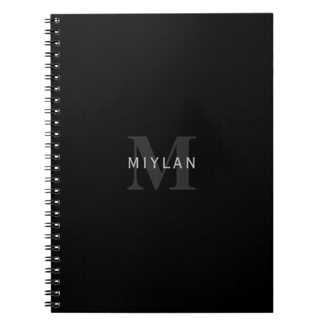Modern Name & Monogram | Grey & Black Notebook (Front)