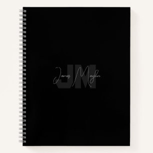 Modern Name & Monogram Grey & Black Notebook