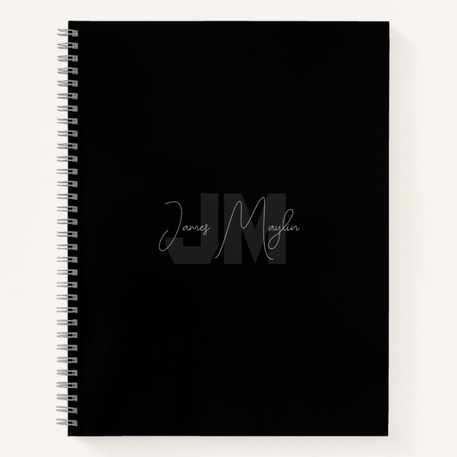Modern Name & Monogram | Grey & Black Notebook (Front)