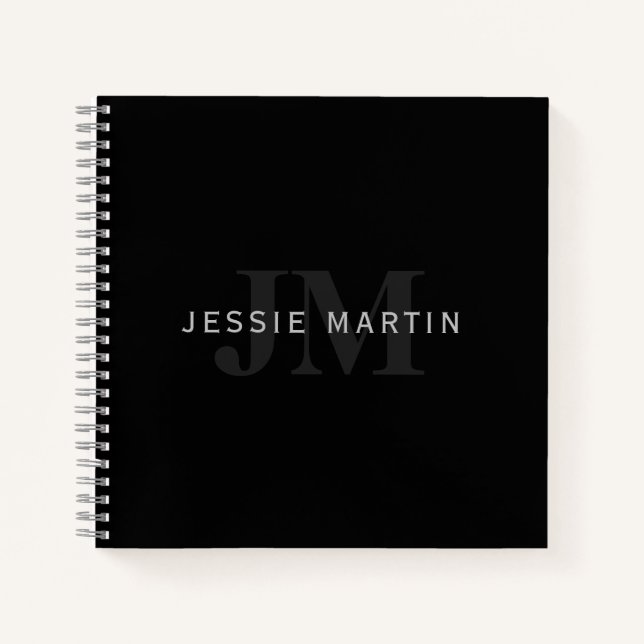 Modern Name & Monogram | Grey & Black Notebook (Front)