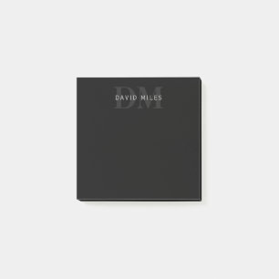 Modern Name & Monogram   Grey & Black Post-it Notes
