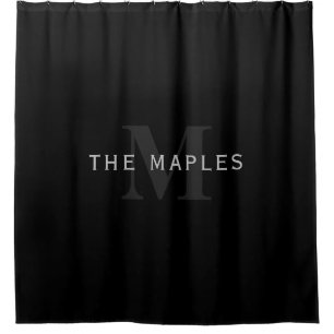 Modern Name & Monogram   Grey & Black Shower Curtain