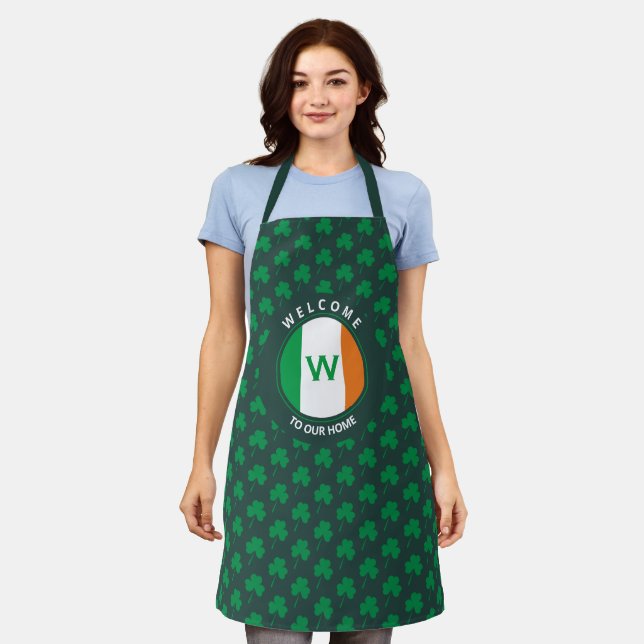 Modern Name Monogram Irish Flag Shamrock Apron (Worn)