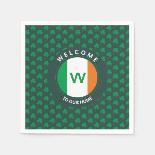 Modern Name Monogram Irish Flag Shamrock Napkin