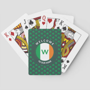 Modern Name Monogram Irish Flag Shamrock Playing Cards