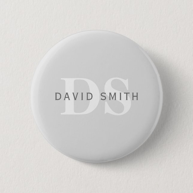 Modern Name & Monogram | Light & Dark Grey White 6 Cm Round Badge (Front)