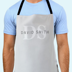 Modern Name & Monogram   Light & Dark Grey White Apron