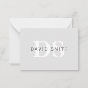 Modern Name & Monogram Light & Dark Grey White Card