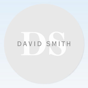 Modern Name & Monogram Light & Dark Grey White Classic Round Sticker