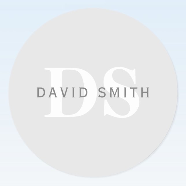 Modern Name & Monogram | Light & Dark Grey White Classic Round Sticker (Creator Uploaded)
